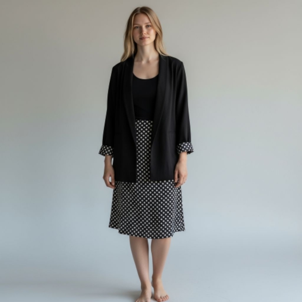 Chico's Black & White Polka Dot Skirt Suit (0)
